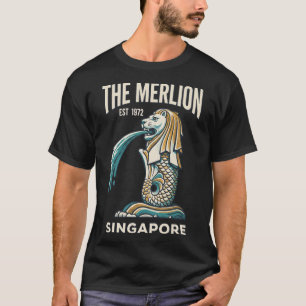Camiseta O Cartaz de Viagem Vintage do Merlion Singapura Re