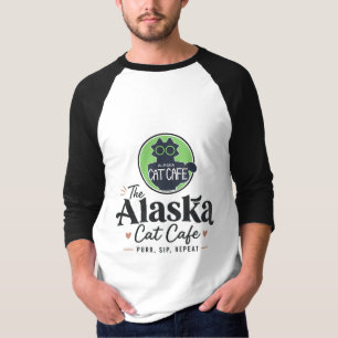 Camiseta O Cat Cafe do Alasca “Ronronar, Beber, Repetir”