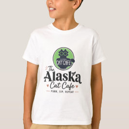 Camiseta O Cat Cafe do Alasca “Ronronar, Beber, Repetir”