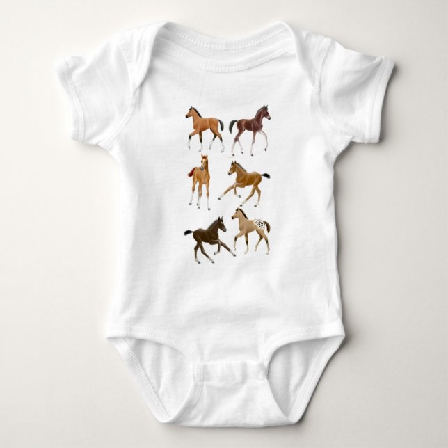 Camiseta O cavalo Frisky Foals bebê uma parte (Frente)