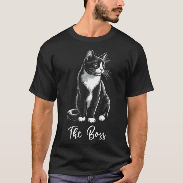 Camiseta O Chefe Tuxedo Gato do Lover Kitten Tuxedo Proprie (Frente)