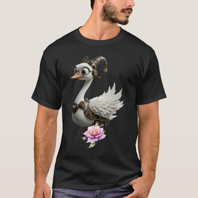 Camiseta O Cisne Curioso de Relógio. (Frente)