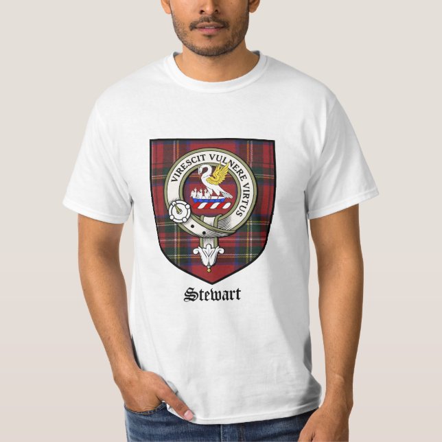 Camiseta O clã de Stewart Crest o Tartan do crachá (Frente)