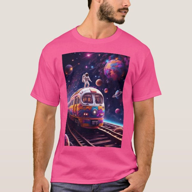 Camiseta O Comboio Voa Através Do Espaço Exterior (Frente)
