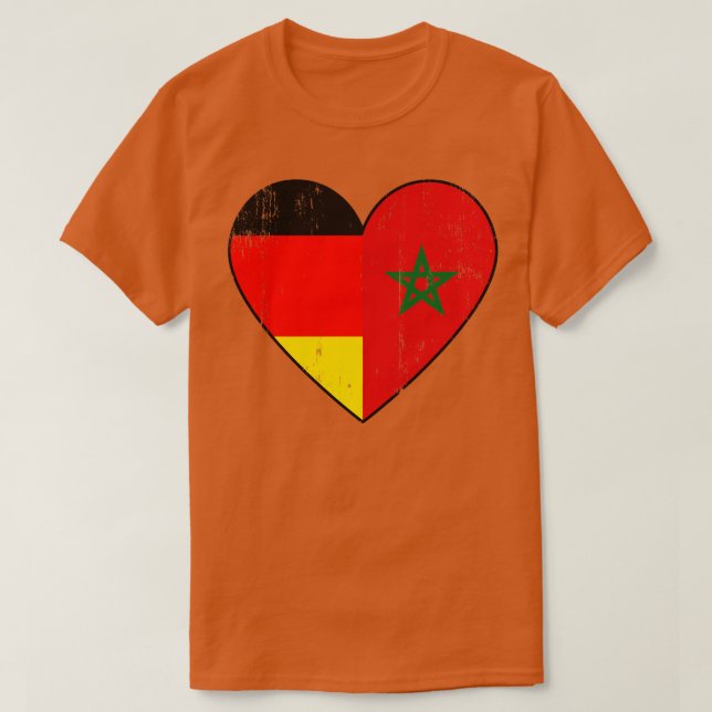 Camiseta O Coração Da Bandeira Alemã E Marroquina (Frente do Design)