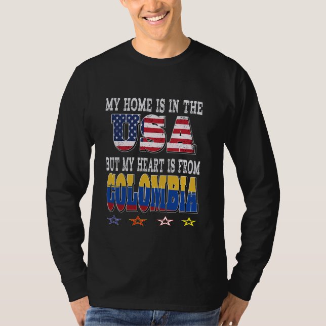 Camiseta O Coração Patriótico Colombiano Americano é da Col (Frente)