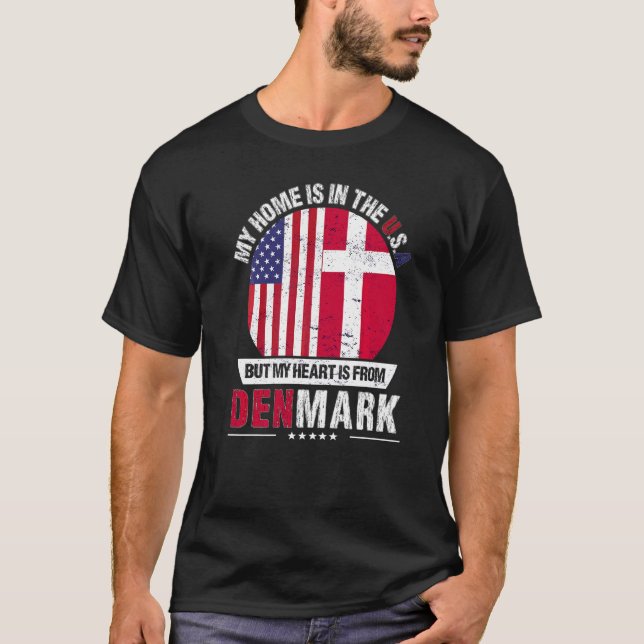 Camiseta O Coração Patriótico Dinamarquês Americano É Da Di (Frente)