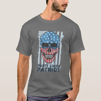 Camiseta O Crânio Americano Em 4 De Julho Festa Como Um Pat
