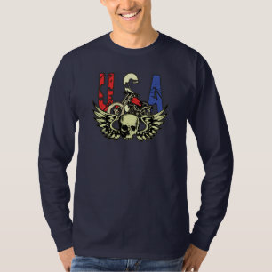 Camiseta O crânio clássico da motocicleta dos EUA voa o