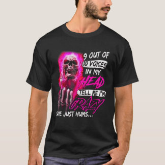 Camiseta O crânio cor-de-rosa 9 em 10 vozes na minha cabeça