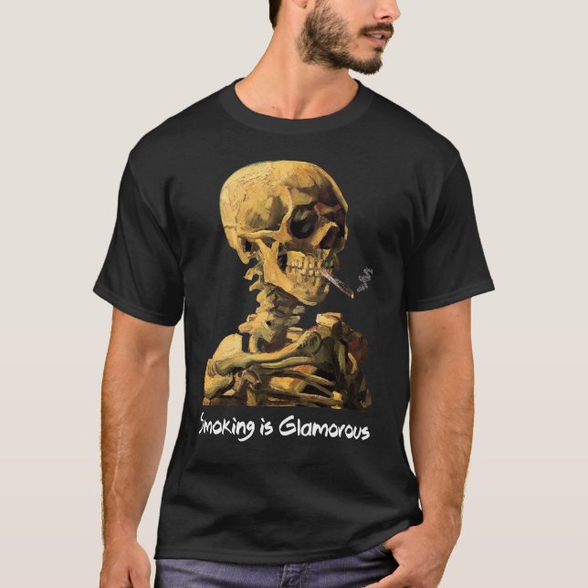 Camiseta O Crânio De Van Gogh Com Cigarro É Glamoroso (Frente)