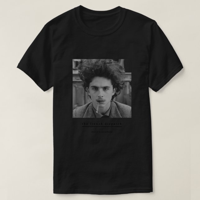 Camiseta O Despacho Francês (Wes Anderson) Timothee Chalam (Frente do Design)