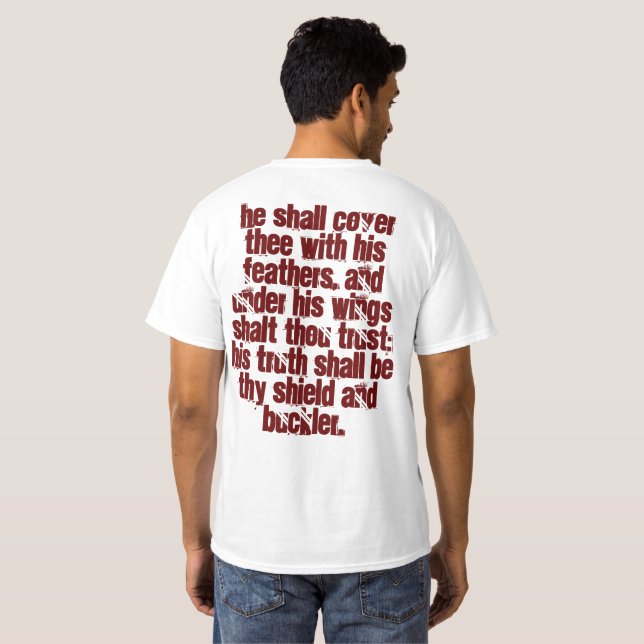 Camiseta O deus dá-lhe as asas (o 91:4 dos salmos) (Parte Traseira Completa)