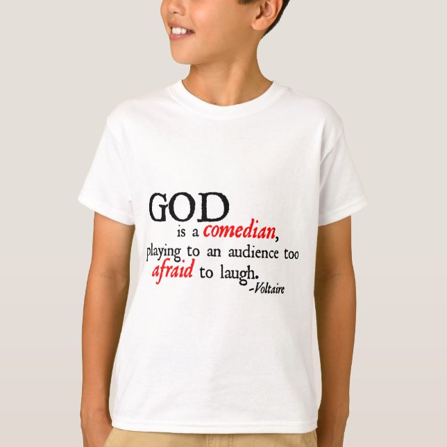 Camiseta O deus é um comediante (Frente)