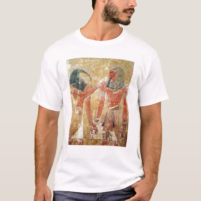 Camiseta O deus Thoth com Seti I no túmulo de Seti (Frente)
