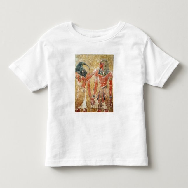 Camiseta O deus Thoth com Seti I no túmulo de Seti (Frente)