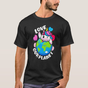 Camiseta O Dia da Terra Ama O Nosso Planeta Unicórnio Ambie