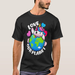 Camiseta O Dia da Terra Ama O Nosso Planeta Unicórnio Ambie