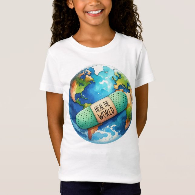 Camiseta O Dia da Terra Cura o Mundo Verde Azul (Frente)