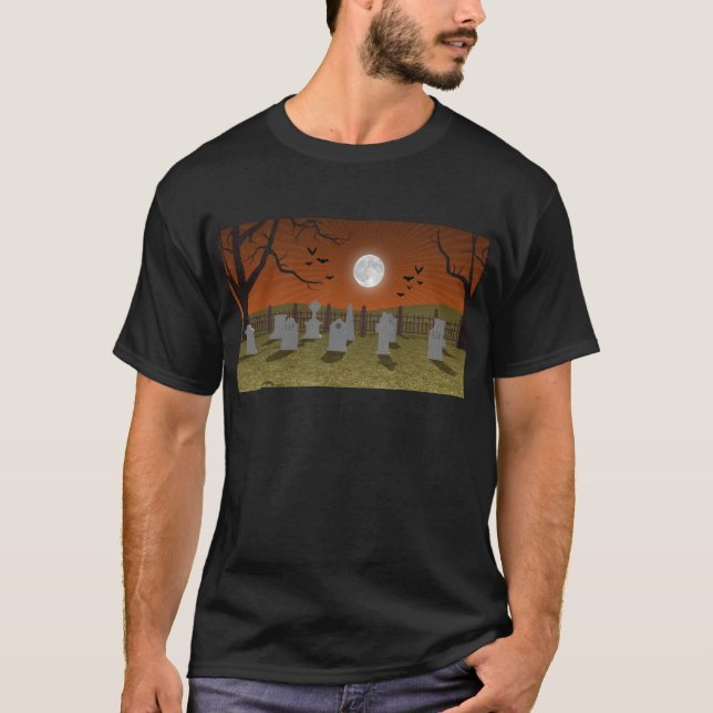 Camiseta O Dia das Bruxas: Cena do cemitério: (Frente)