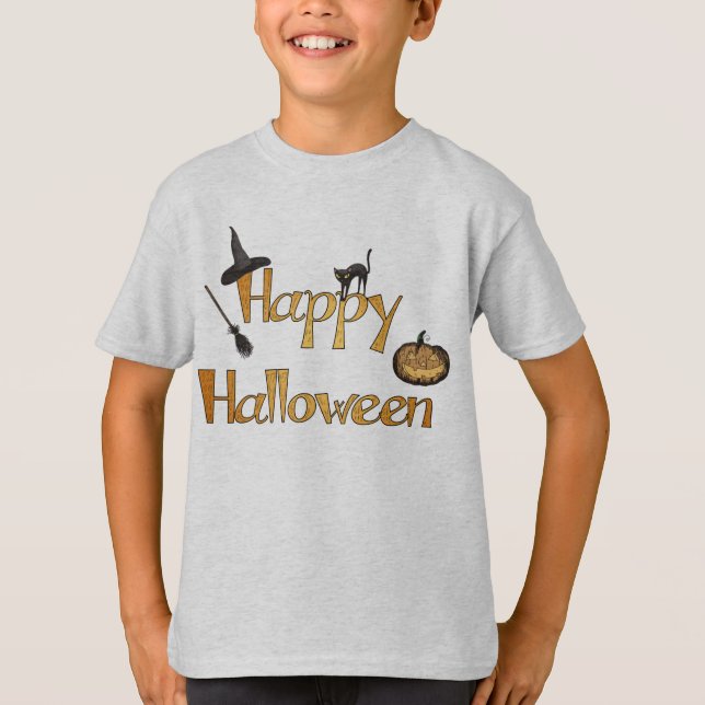 Camiseta O Dia das Bruxas feliz (Frente)