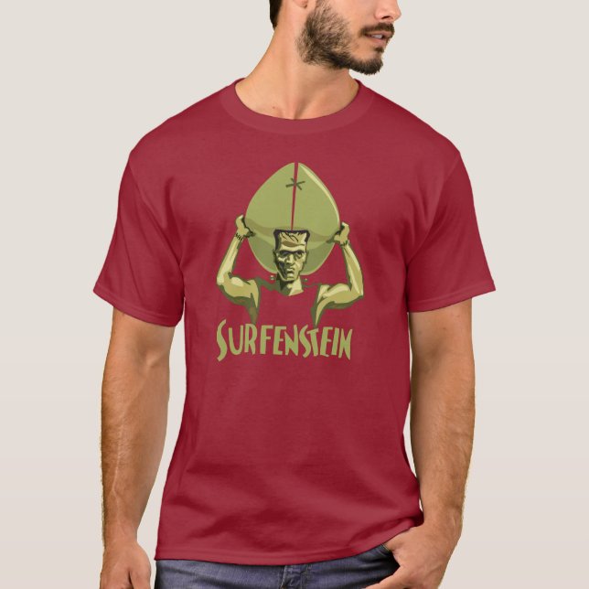 Camiseta O Dia das Bruxas surfando Frankenstein (Frente)