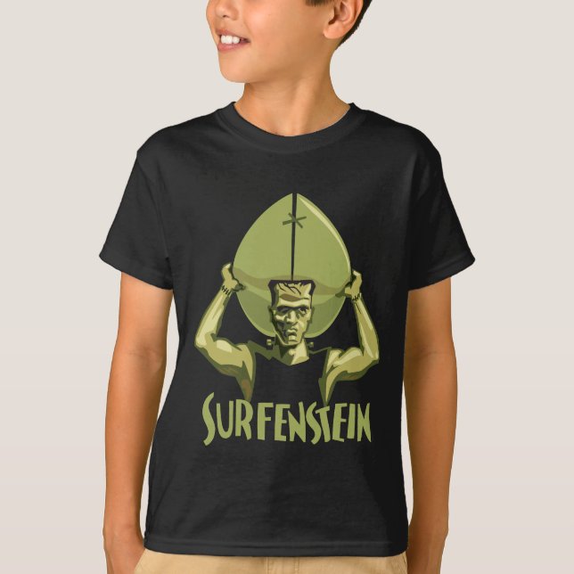 Camiseta O Dia das Bruxas surfando Frankenstein (Frente)