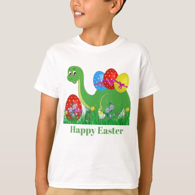Camiseta O dinossauro bonito da páscoa dos meninos adiciona (Frente)