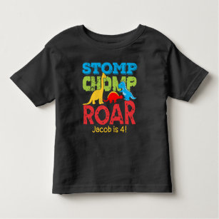 Camiseta O dinossauro Stomp Chomp o menino do aniversário