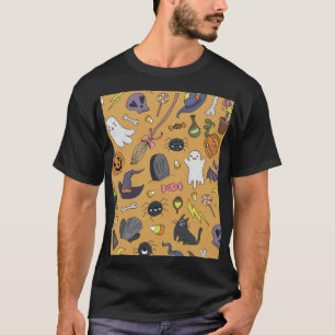 Camiseta O Doodle do Halloween Objeta Padrão Invisível