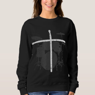 Camiseta O Drummer Cristão Jesus Cristo Tambor enfia a cruz