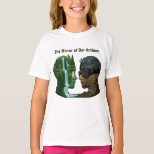 Camiseta O Espelho de Nossas Ações: Natureza vs Indústria