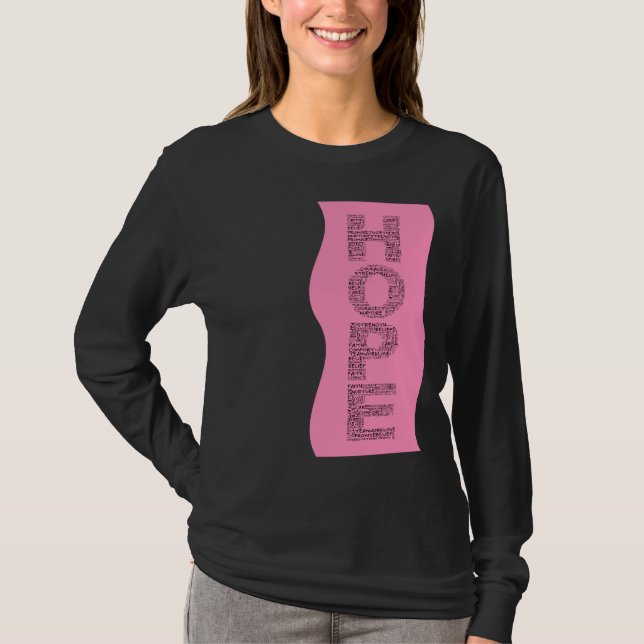 Camiseta O espírito da esperança (texto preto no rosa) (Frente)