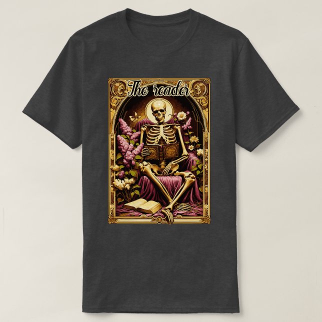 Camiseta O esqueleto de tarot do leitor (Frente do Design)
