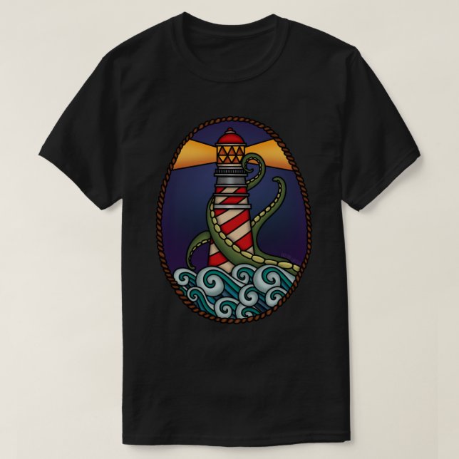 Camiseta O Farol _amp_ O Kraken (Frente do Design)