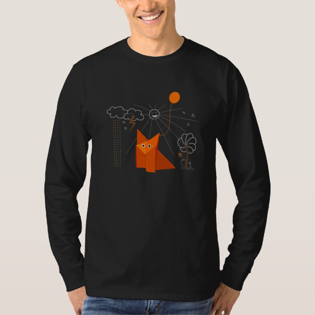 Camiseta O Fox bonito de Origami é Capa longa masculina (Frente)