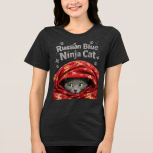 Camiseta O Furtivo e Empolado: Gato Ninja Azul Russo