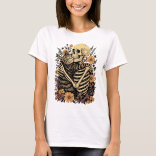Camiseta O Gato Abraçando o Esqueleto Amante do Gato de Hal