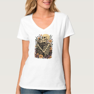 Camiseta O Gato Abraçando o Esqueleto Gato Amante do Hallow