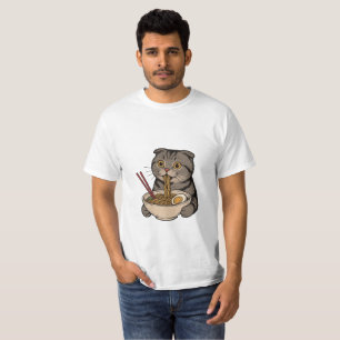 Camiseta O Gato Aconchegante Tomando Macarrão