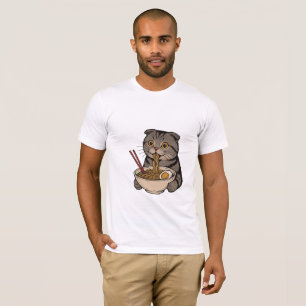 Camiseta O Gato Aconchegante Tomando Sopa de Macarrão
