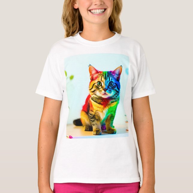 Camiseta O gato arco-íris (Frente)