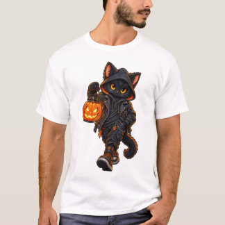 Camiseta O Gato com a Lanterna de Jack - Halloween