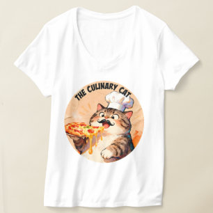 Camiseta O Gato Culinário com Chef de Pizza Gato Segurando 