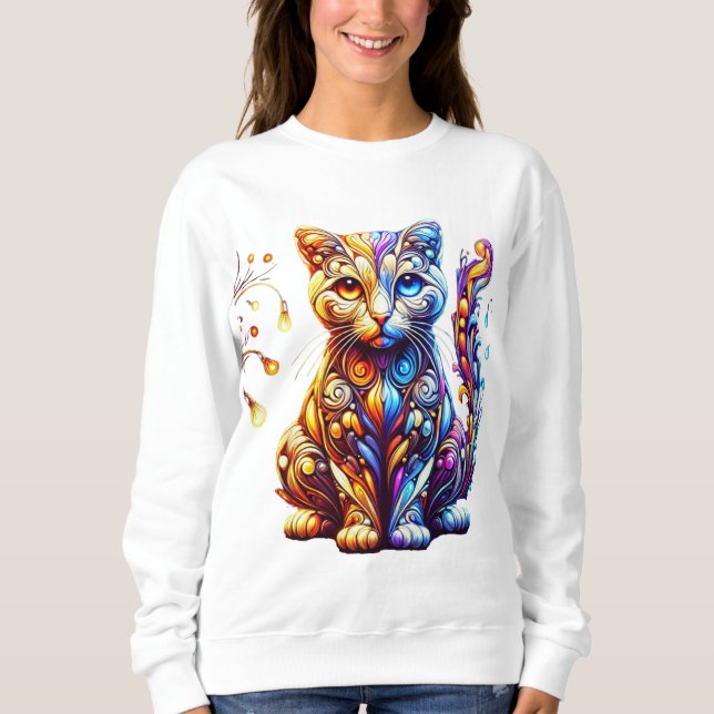 Camiseta O Gato de Brilho Vibrante (Frente)