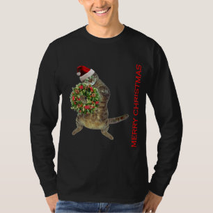 Camiseta O gato de gato malhado joga Papai Noel