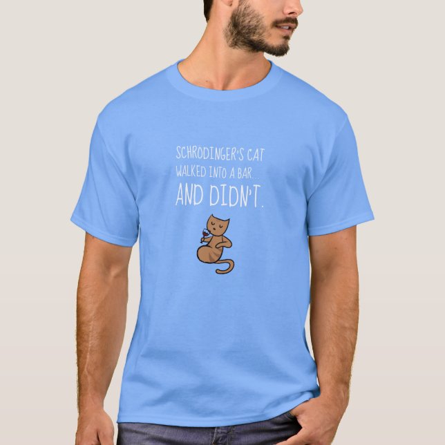 Camiseta O gato de Schrödinger andou em um azul do palácio (Frente)