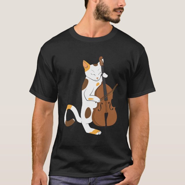 Camiseta O gato do jazz joga o baixo ereto - presente do (Frente)