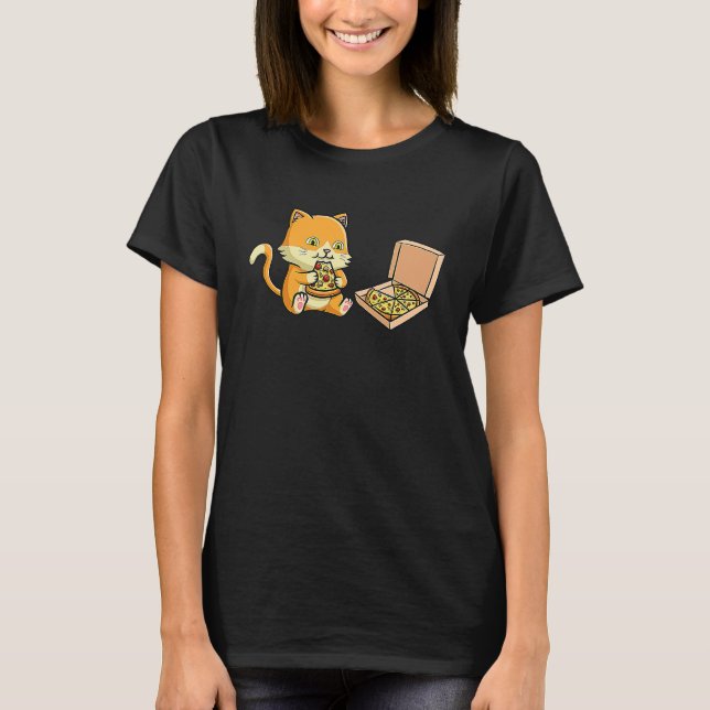 Camiseta O gato-do-mato-vermelho devora pizza deliciosa com (Frente)