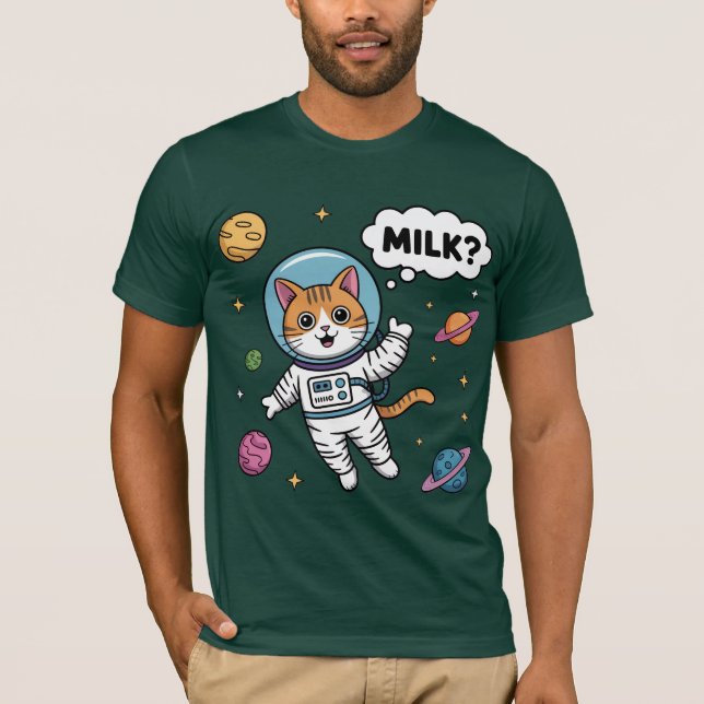 Camiseta O Gato Espacial Quer Leite! (Frente)